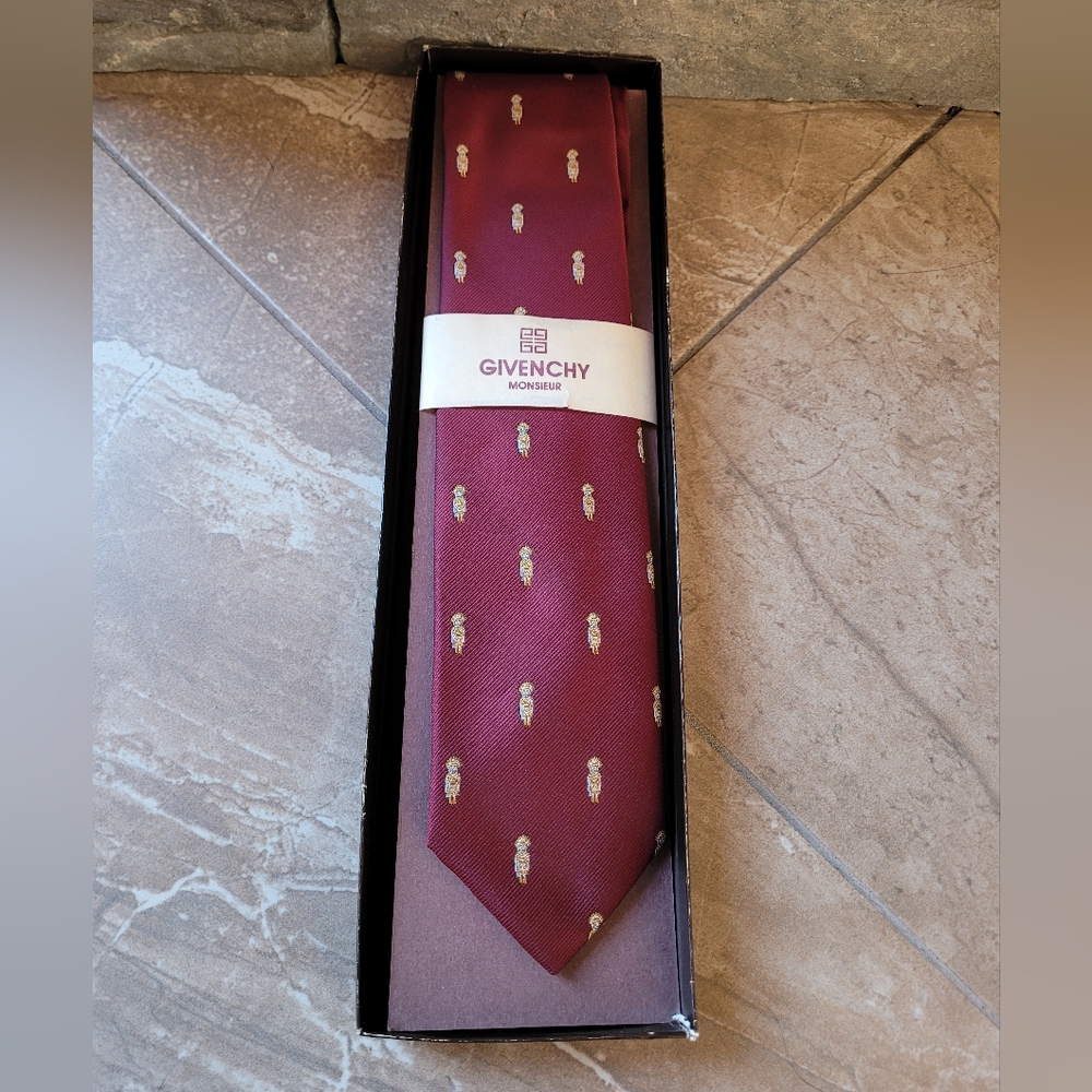 Givenchy Monsieur Men's Red Burgundy Tie Silk Blend Made In USA New In Box